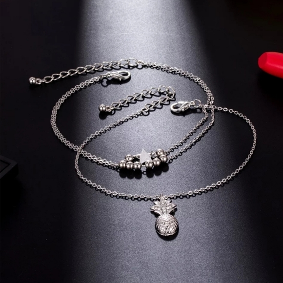 2 Piece Multilayer Star, Beads, Pineapple Anklet - Picture 2 of 3